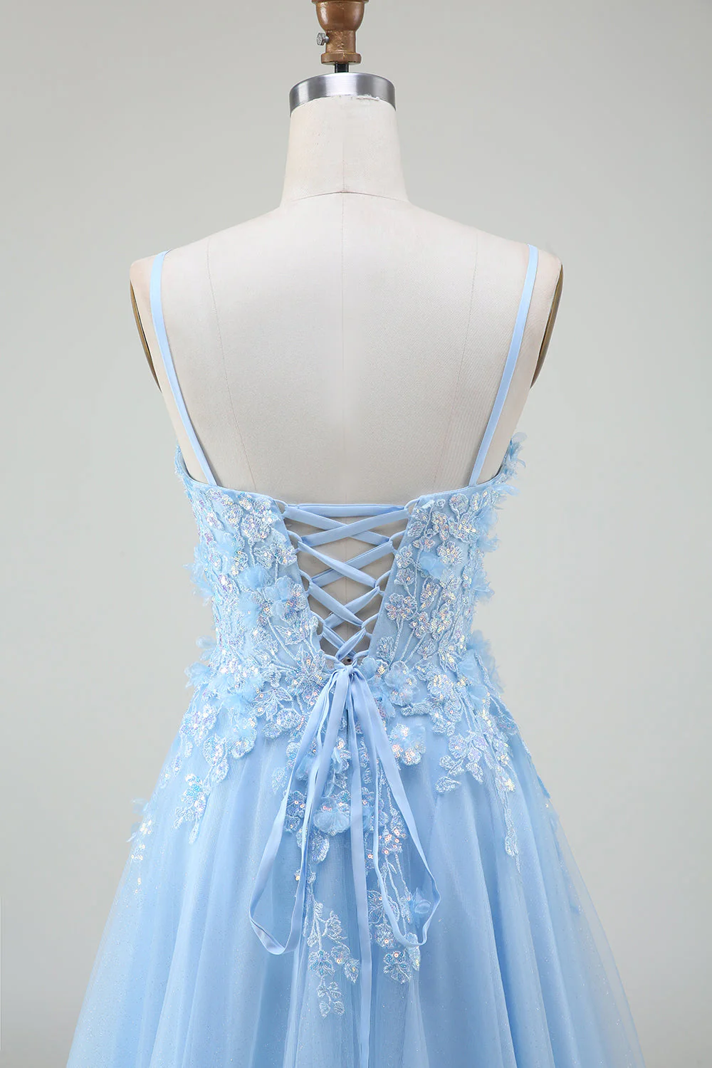 A-Line Light Blue Prom Dress with Appliques - Image 5