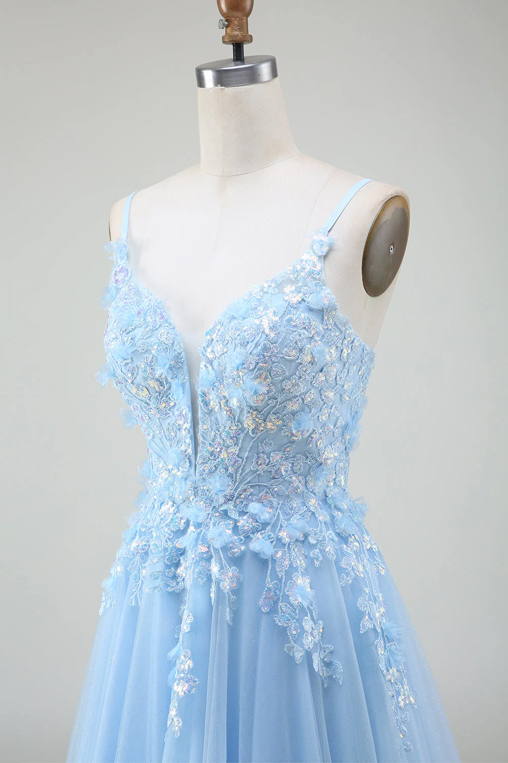 A-Line Light Blue Prom Dress with Appliques - Image 6