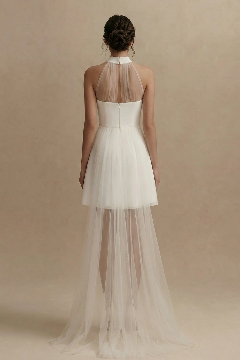 A-Line Mini Halter Neck Little White Dress with Sleeveless - Image 2
