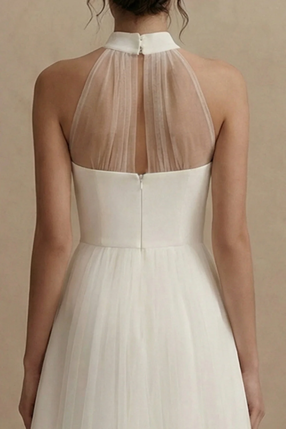 A-Line Mini Halter Neck Little White Dress with Sleeveless - Image 4