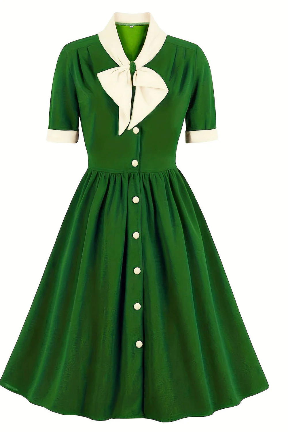 A-Line Navy Retro Button Up Vintage Dress with Short Sleeves - Image 4