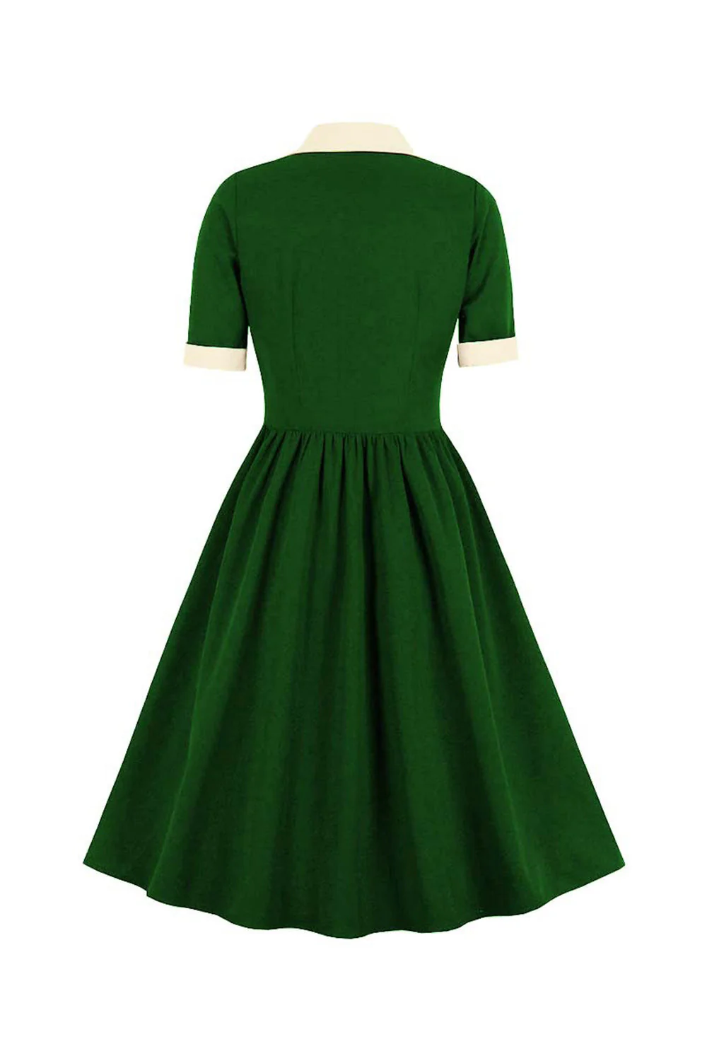 A-Line Navy Retro Button Up Vintage Dress with Short Sleeves - Image 5