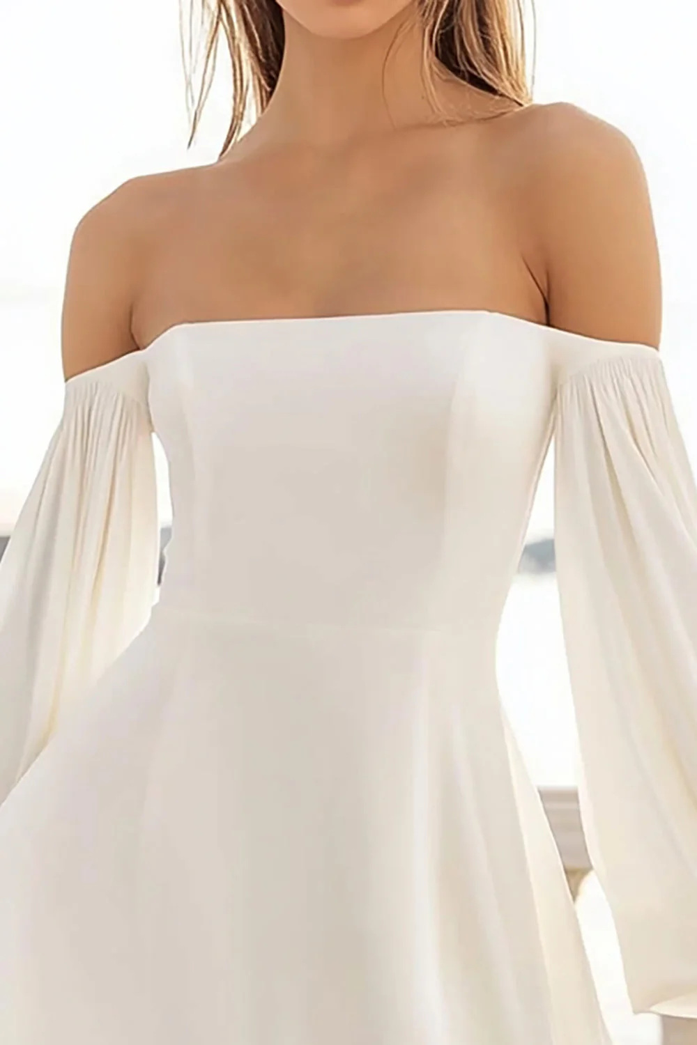 A Line Off The Shoulder White Graduation Dress - Image 2