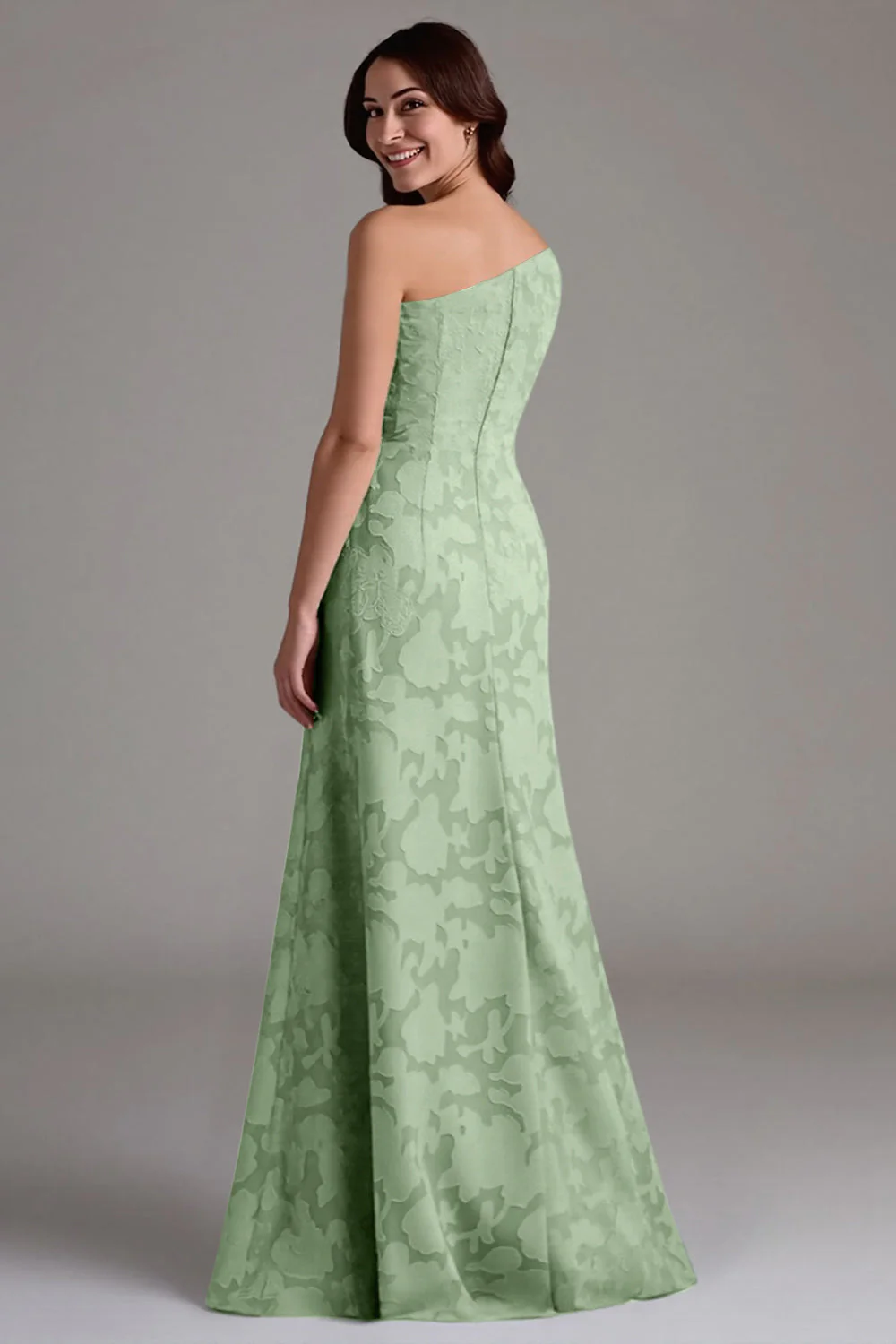 A-Line One Shoulder Ruched Eucalyptus Bridesmaid Dress - Image 14