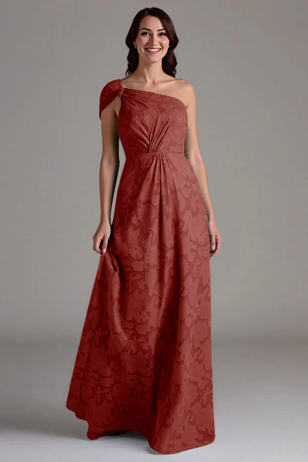A-Line One Shoulder Ruched Eucalyptus Bridesmaid Dress - Image 15