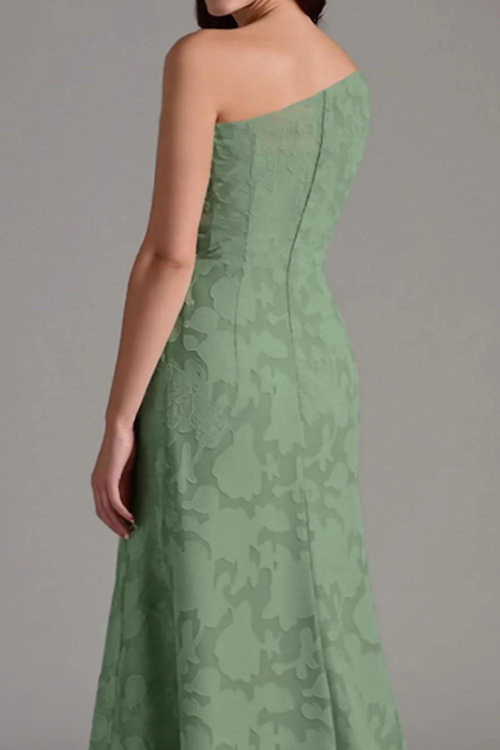 A-Line One Shoulder Ruched Eucalyptus Bridesmaid Dress - Image 4