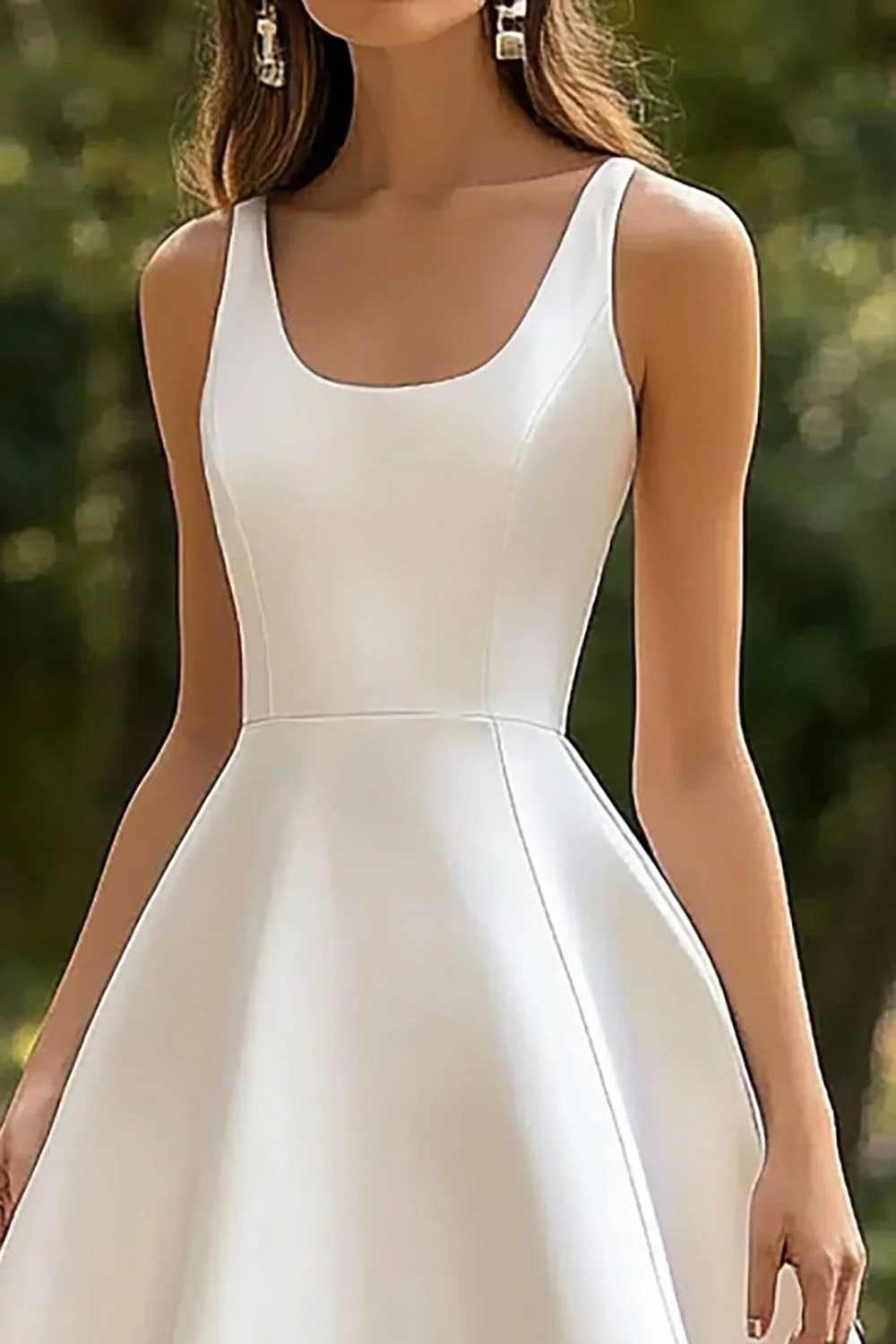 A Line Scoop Neck White Satin Midi Graduation Dress - Image 3