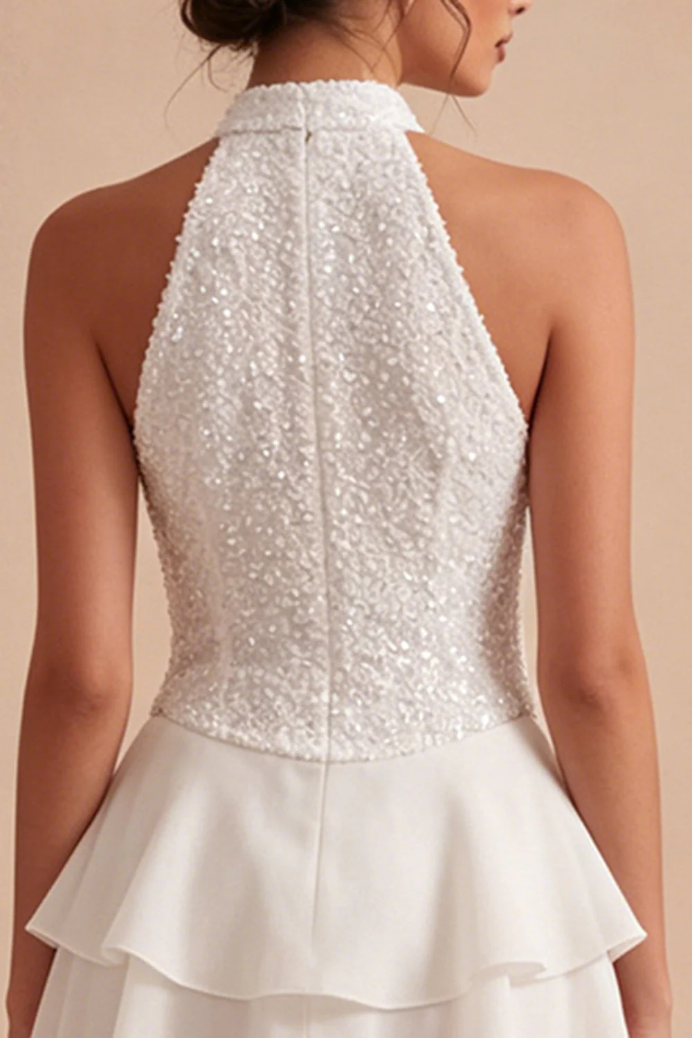 Halter White A Line Graduation Dress with Ruffles - Image 5