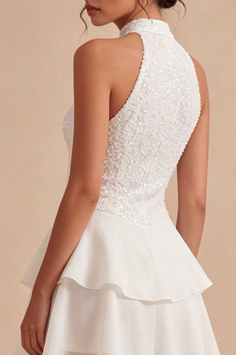 Halter White A Line Graduation Dress with Ruffles - Image 6