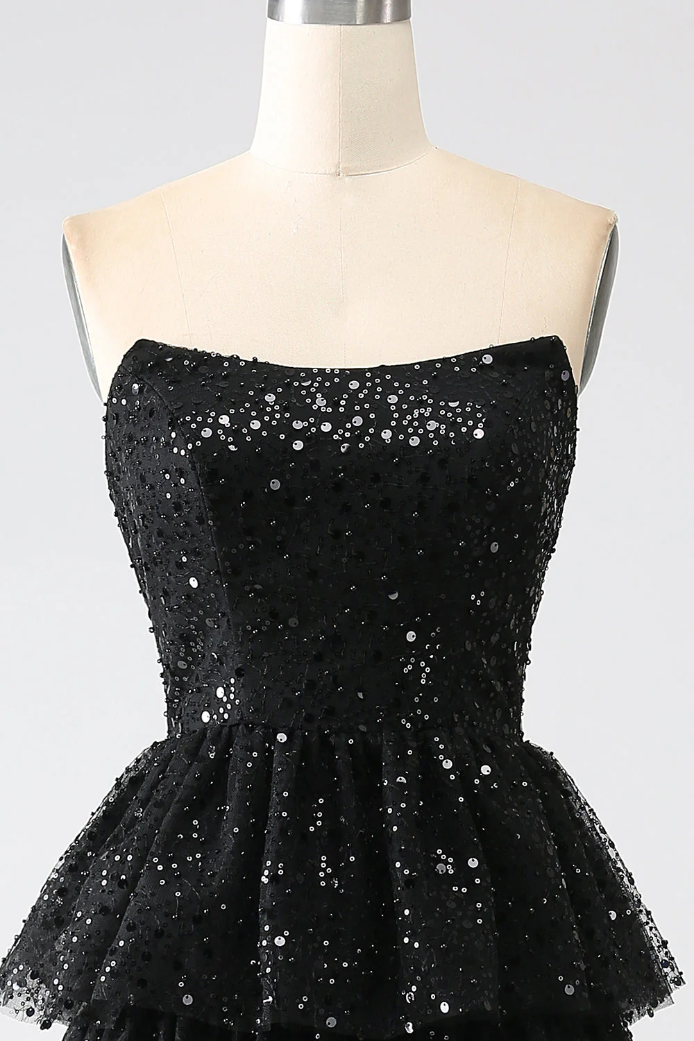 A-Line Sequins Black Tiered Prom Dress with Slit - Image 6