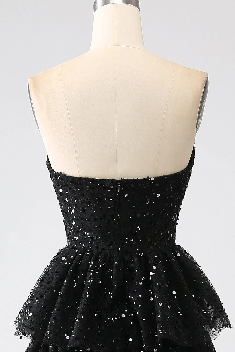 A-Line Sequins Black Tiered Prom Dress with Slit - Image 7