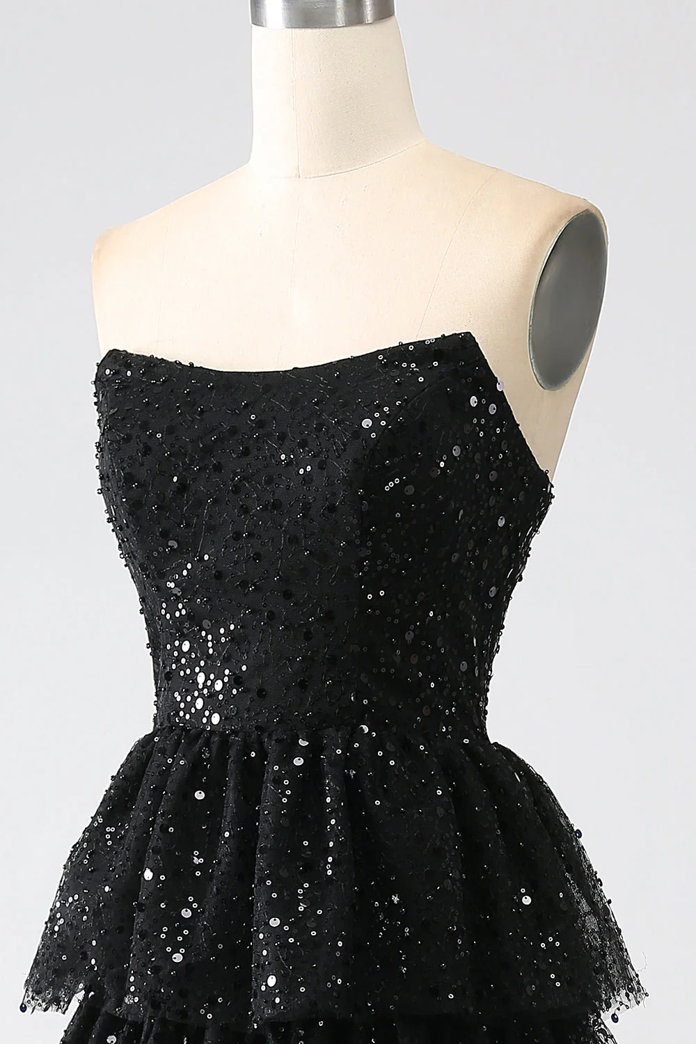 A-Line Sequins Black Tiered Prom Dress with Slit - Image 8