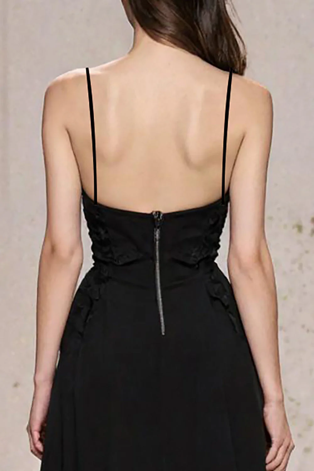 A Line Spaghetti Straps Black Tie Dress with Slit - Image 4