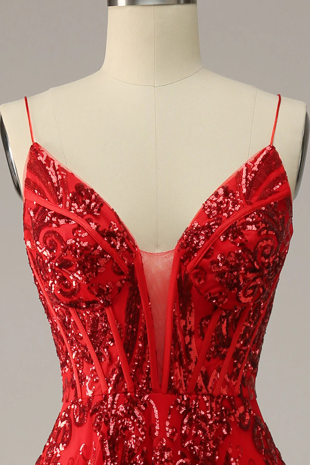 A Line Spaghetti Straps Burgundy Plus Size Prom Dress with Criss Cross Back - Image 4