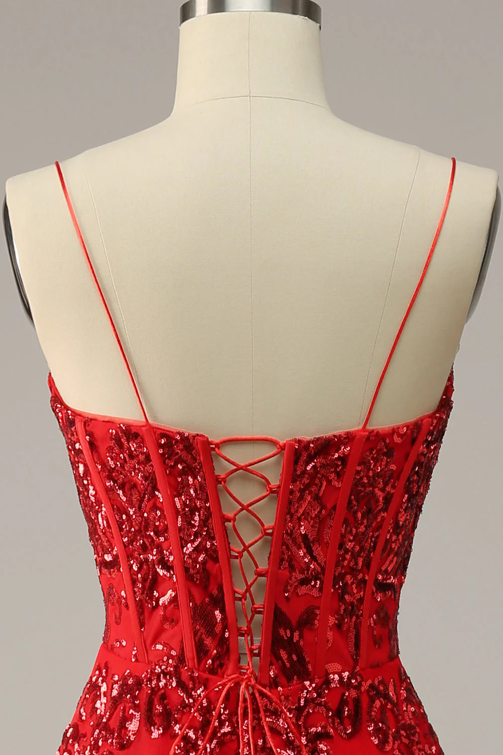 A Line Spaghetti Straps Burgundy Plus Size Prom Dress with Criss Cross Back - Image 5