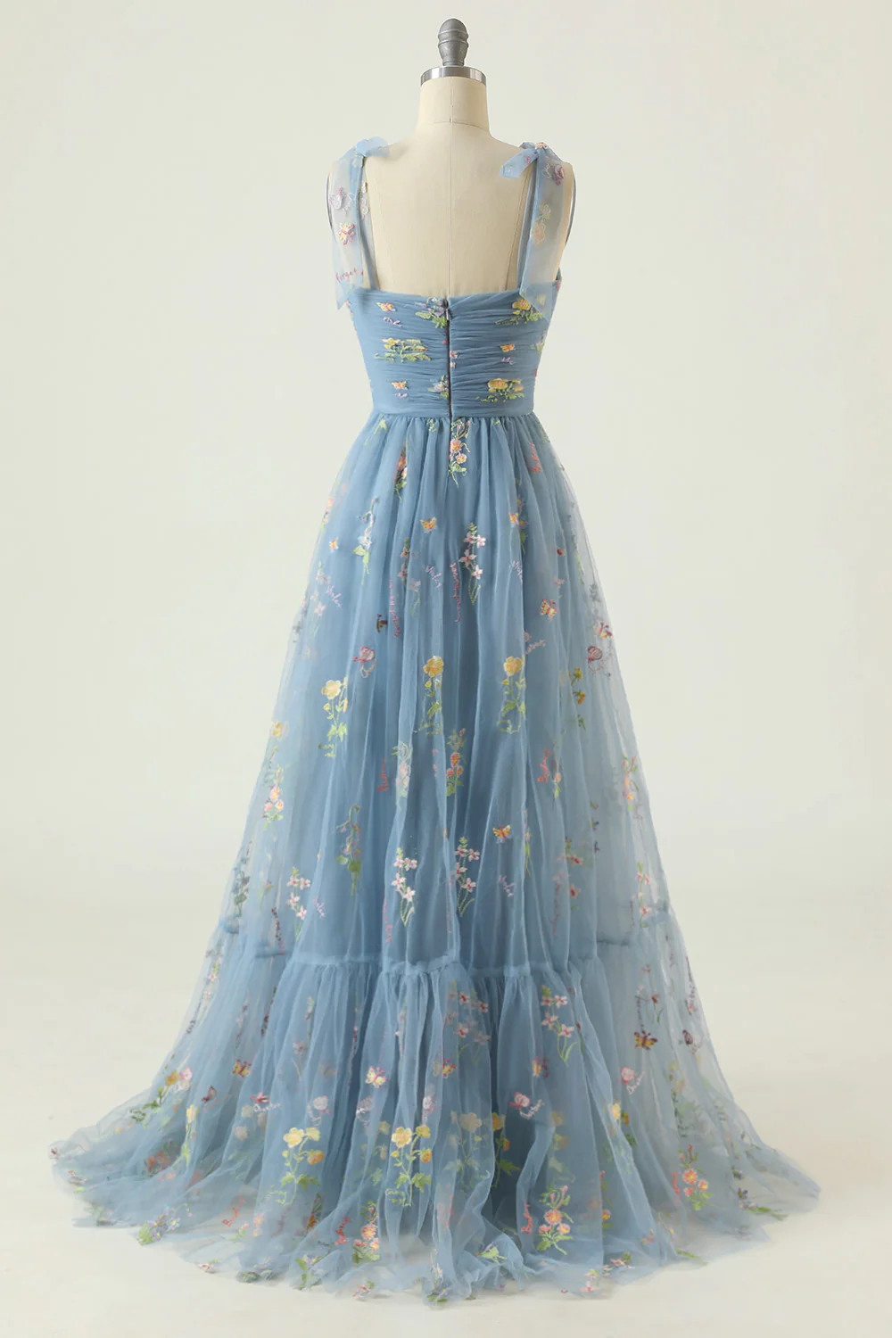 A Line Spaghetti Straps Champagne Prom Dress with Appliques - Image 10