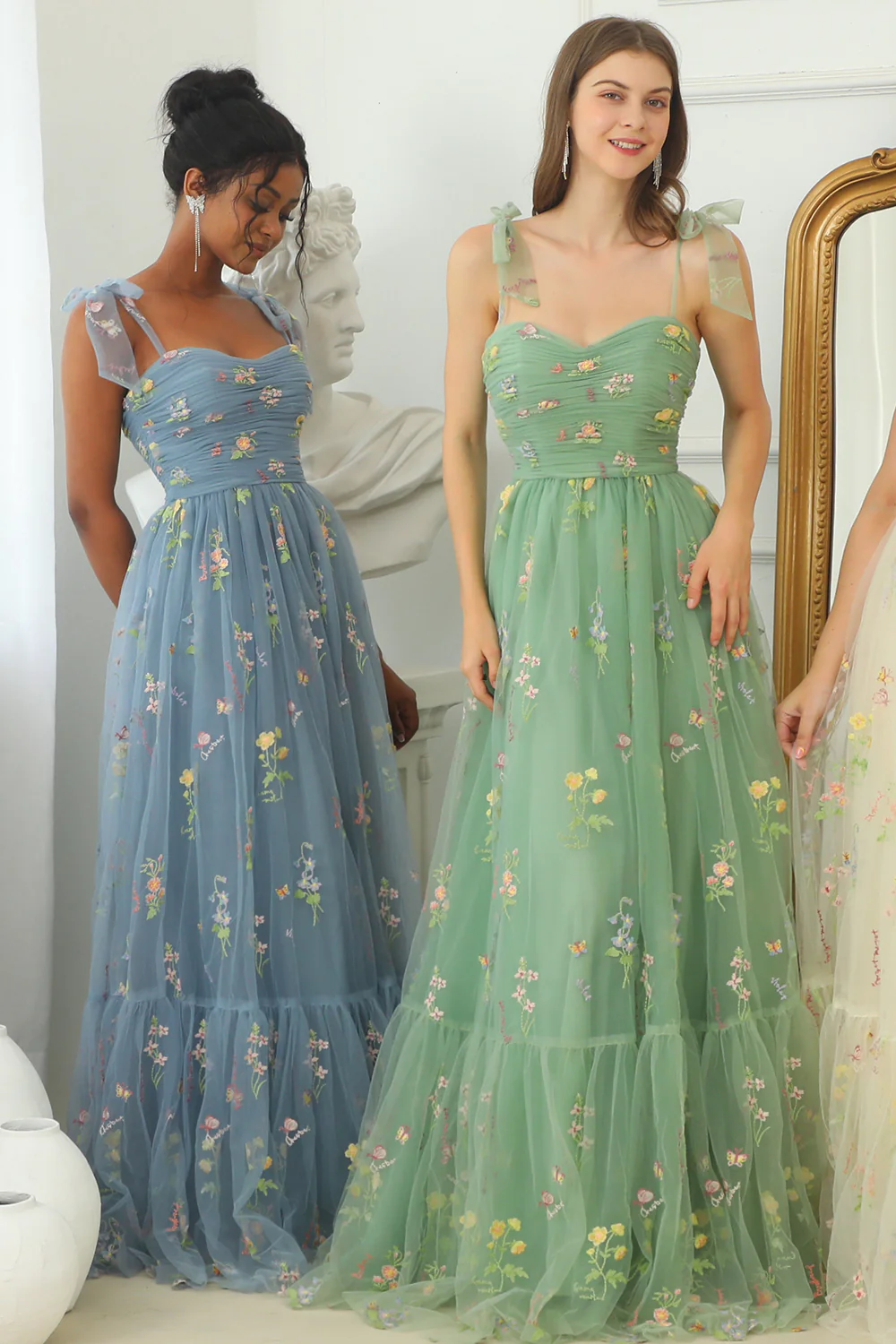 A Line Spaghetti Straps Champagne Prom Dress with Appliques - Image 6