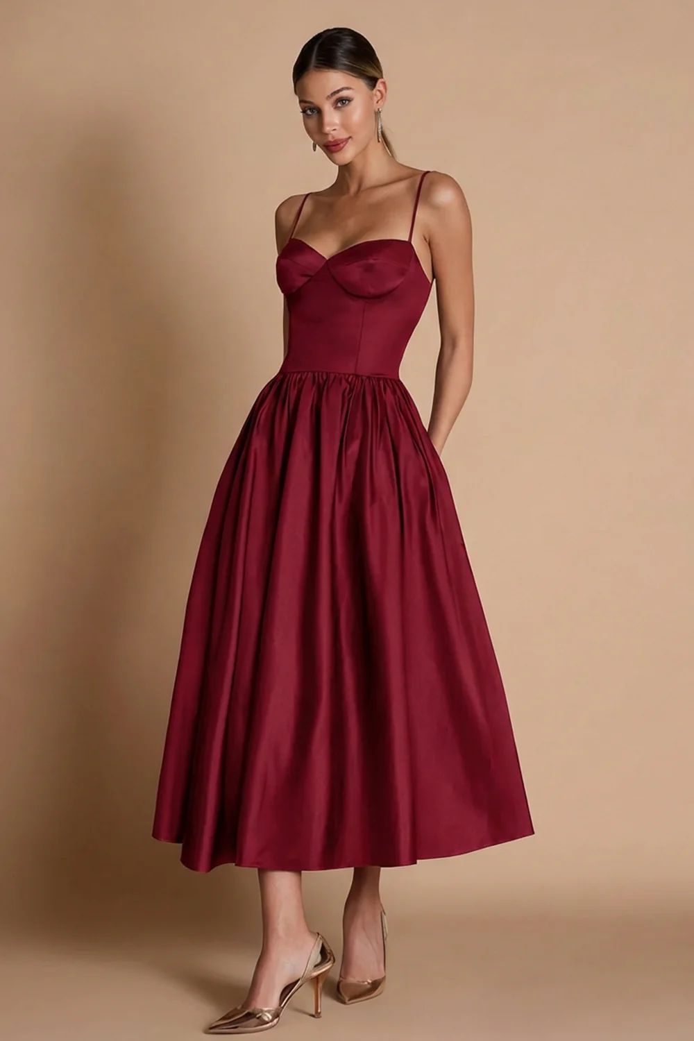 A Line Spaghetti Straps Satin Black Tie Dress - Image 3