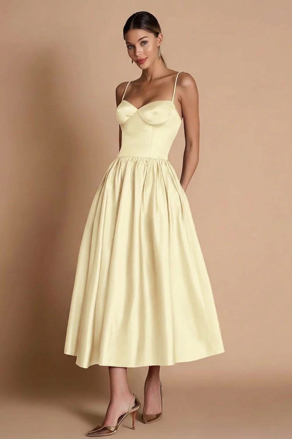 A Line Spaghetti Straps Satin Black Tie Dress - Image 4