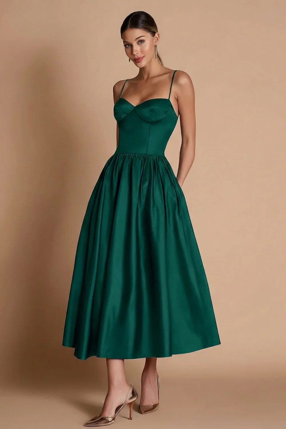 A Line Spaghetti Straps Satin Black Tie Dress - Image 5