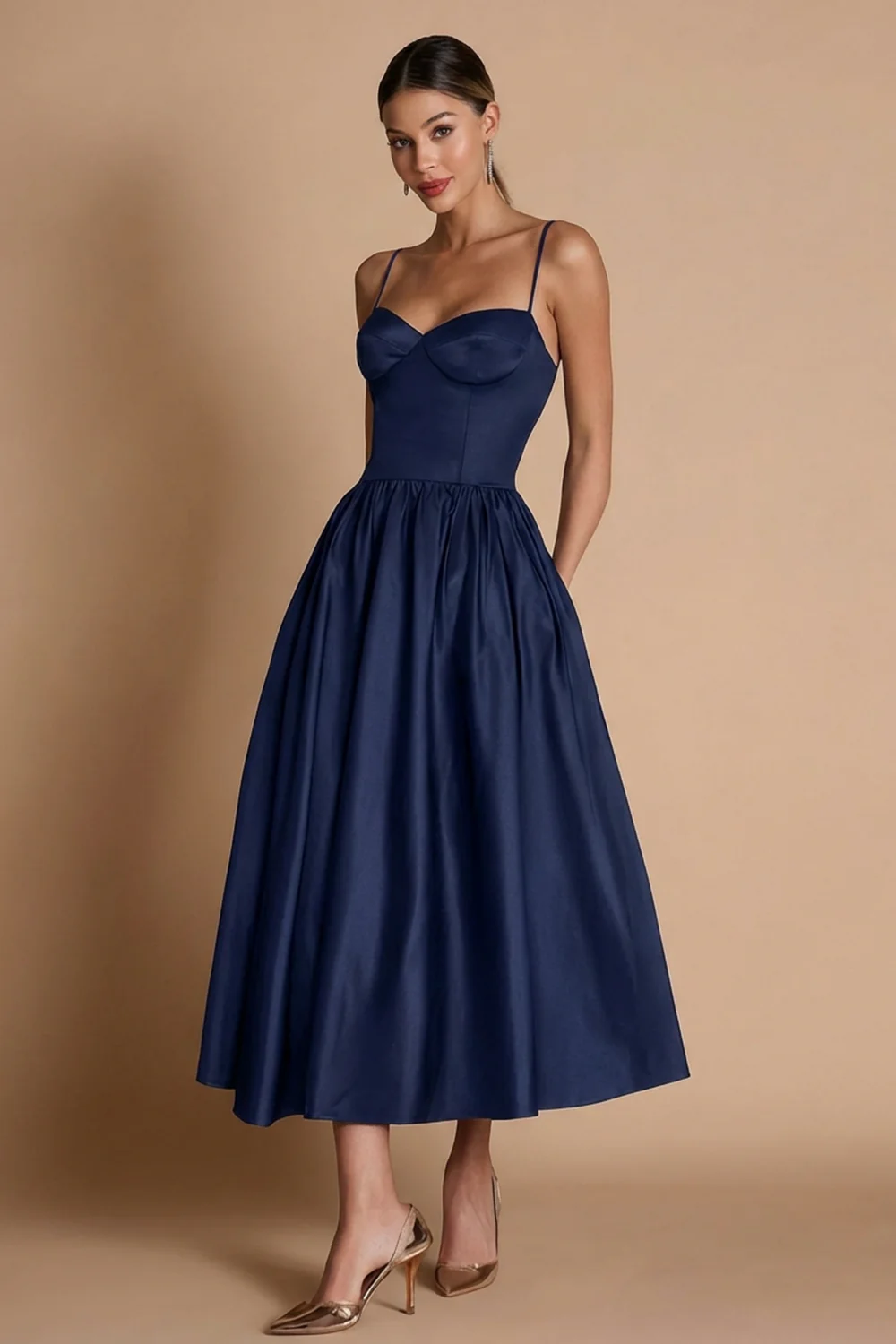 A Line Spaghetti Straps Satin Black Tie Dress - Image 6