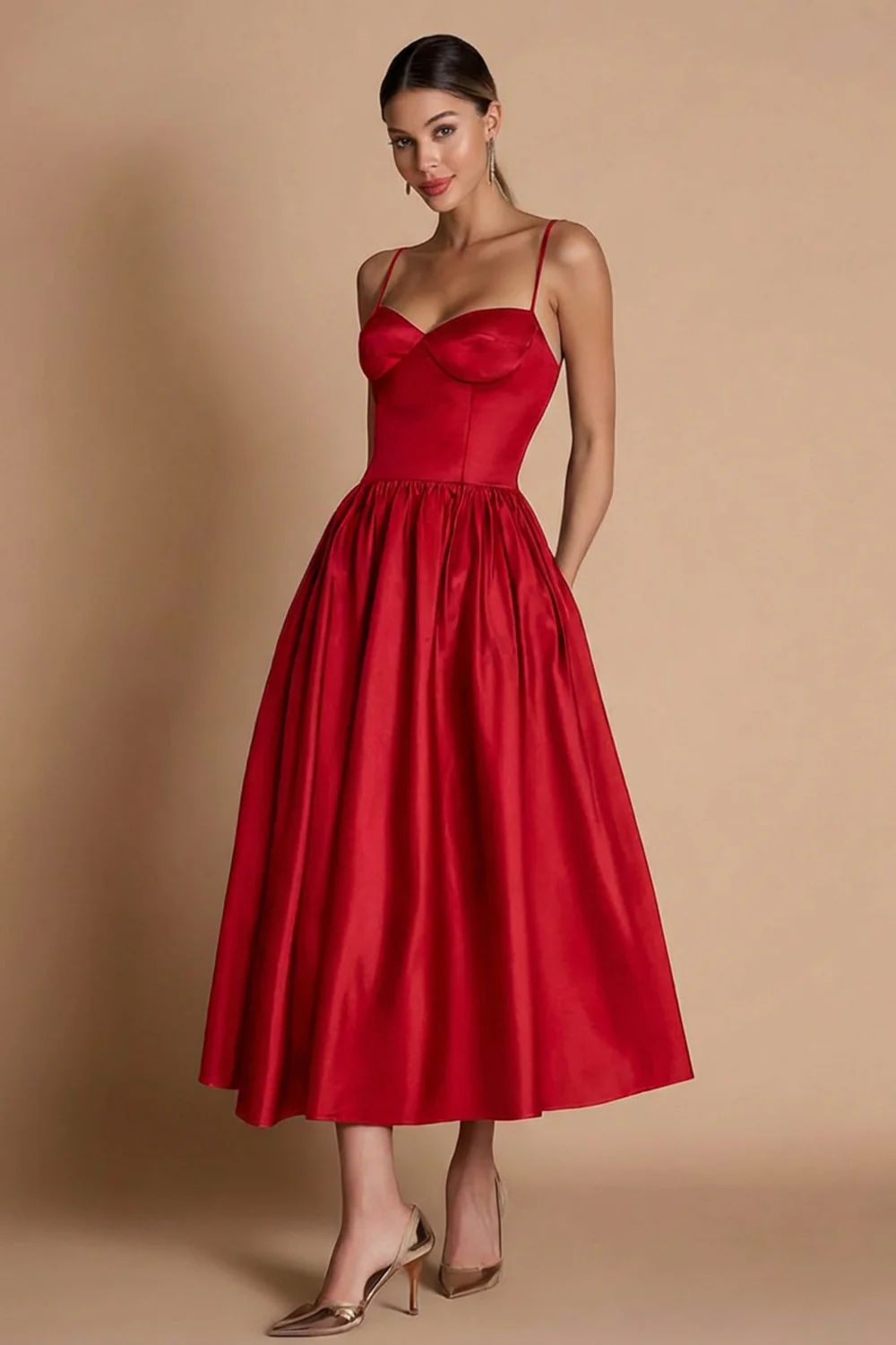 A Line Spaghetti Straps Satin Black Tie Dress - Image 7