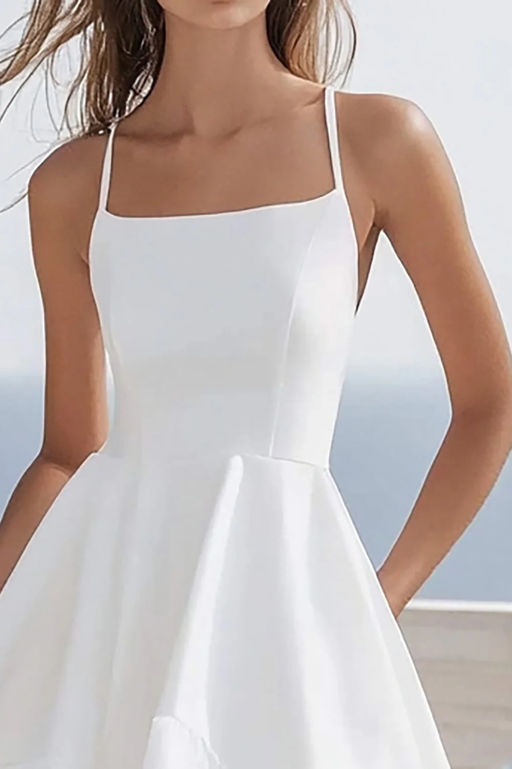 A Line Spaghetti Straps White Chiffon Graduation Dress - Image 2