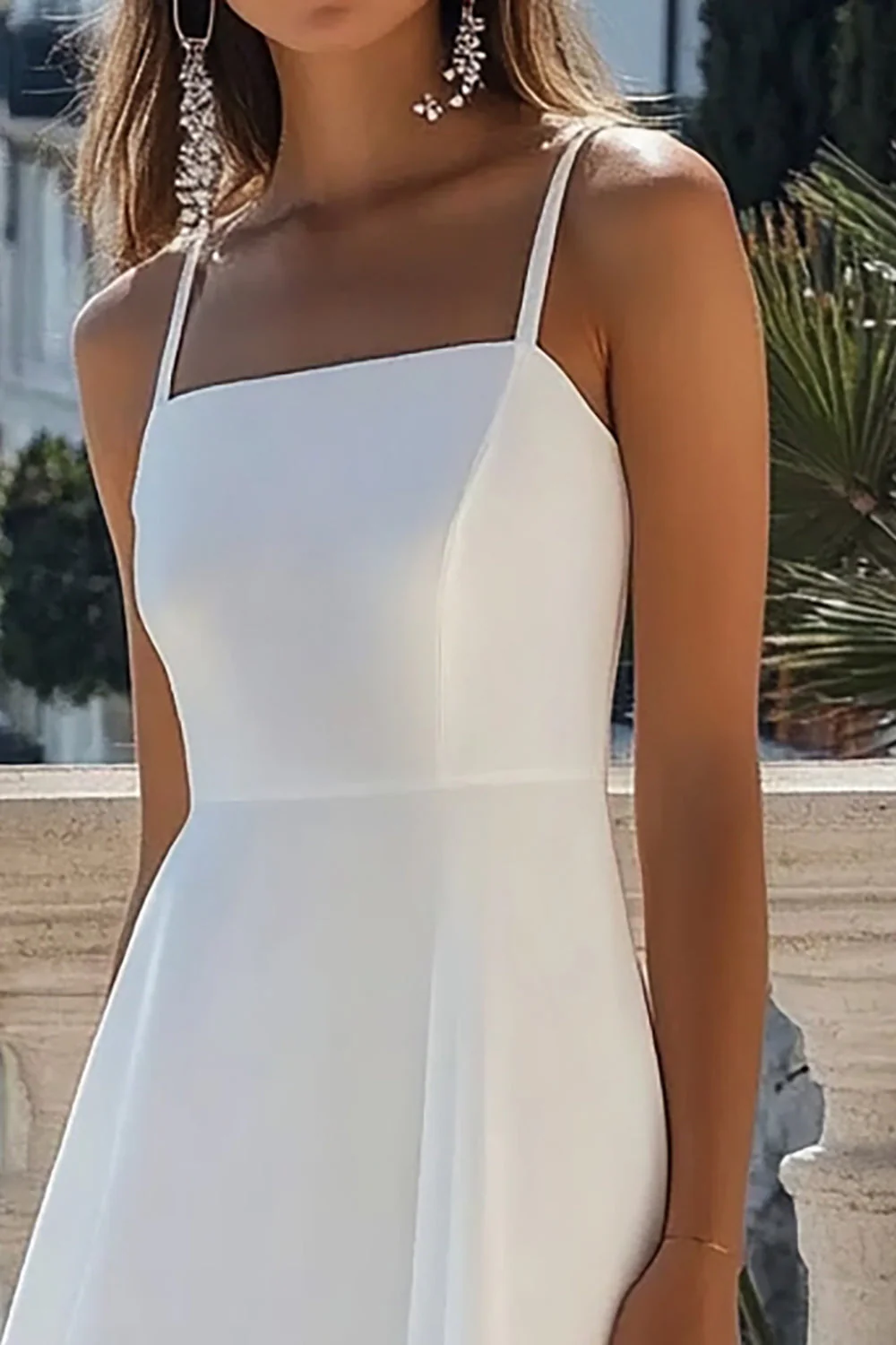 A Line Spaghetti Straps White Chiffon Summer Dress - Image 2