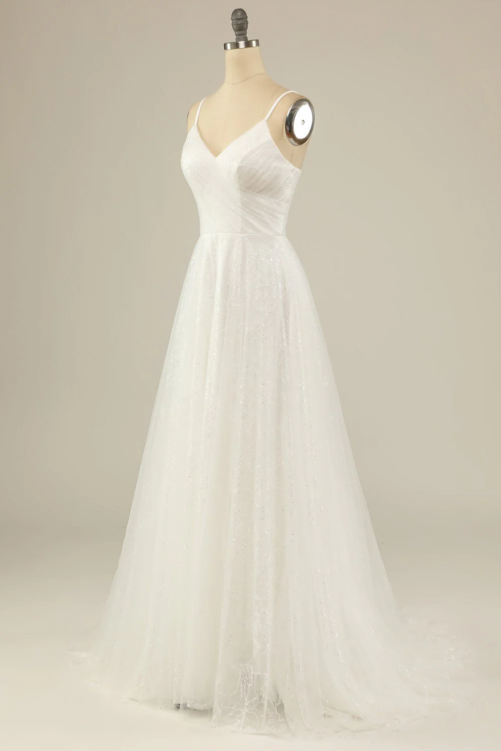 A Line Spaghetti Straps White Tulle Party Dress - Image 3
