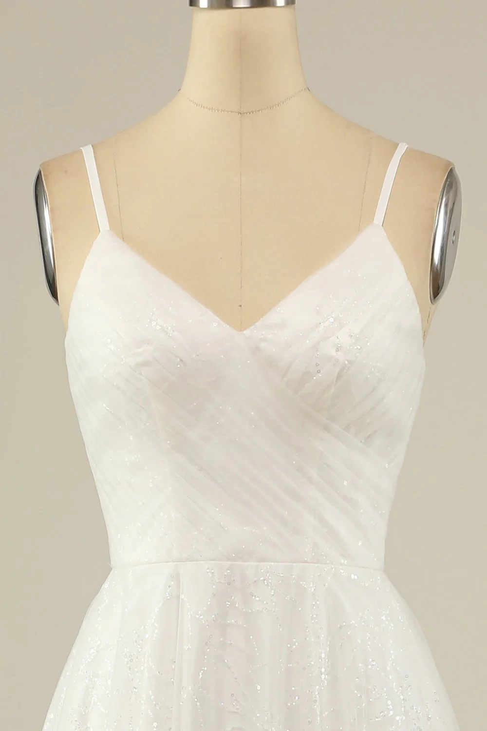 A Line Spaghetti Straps White Tulle Party Dress - Image 4
