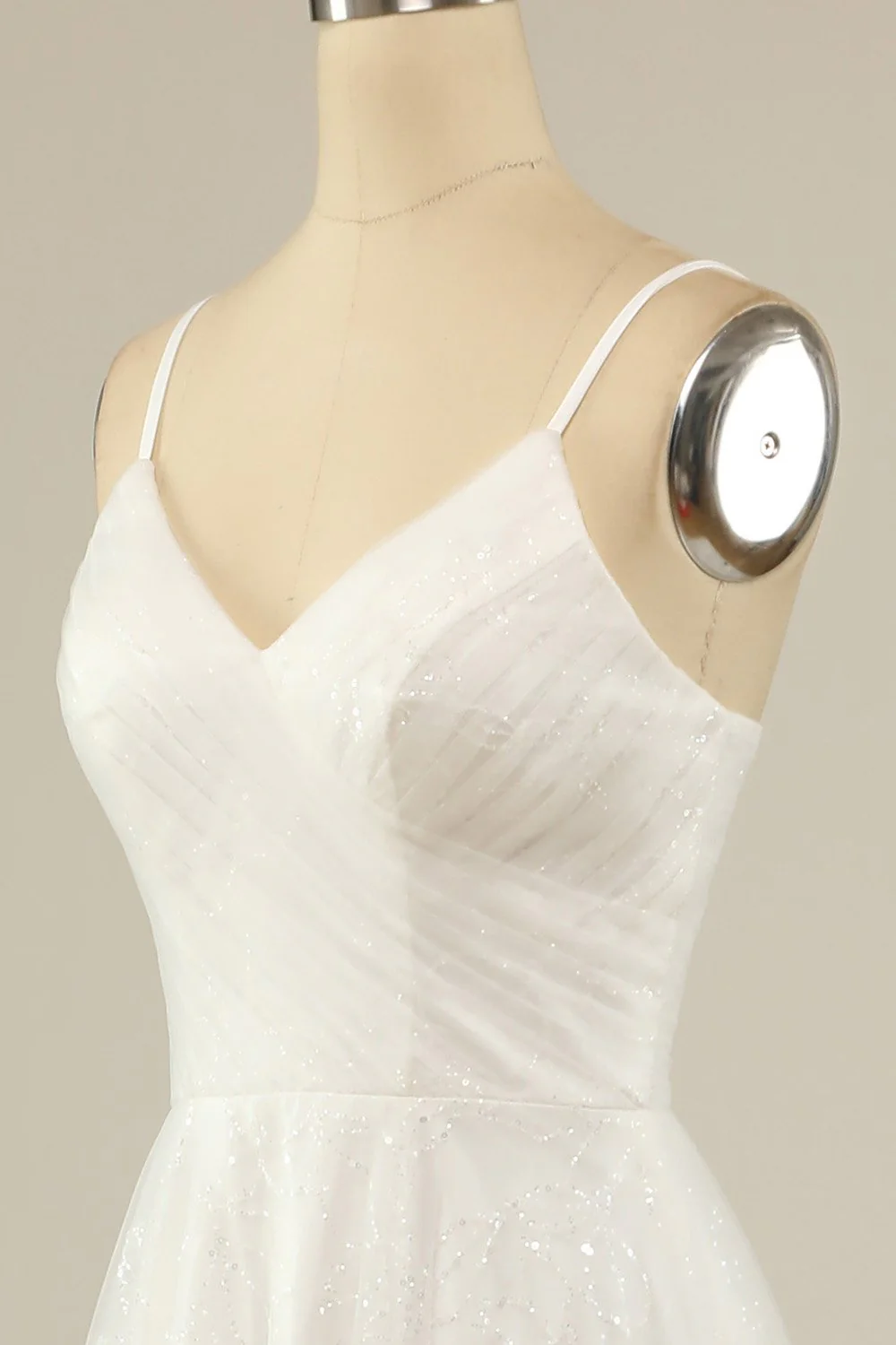 A Line Spaghetti Straps White Tulle Party Dress - Image 5