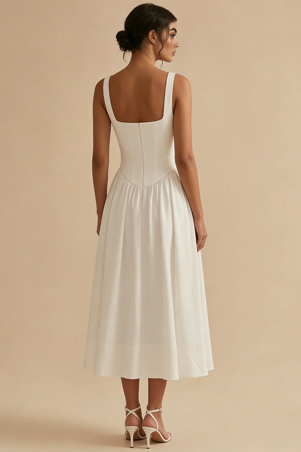 A-Line Square Neck Corse Satin White Dress - Image 2