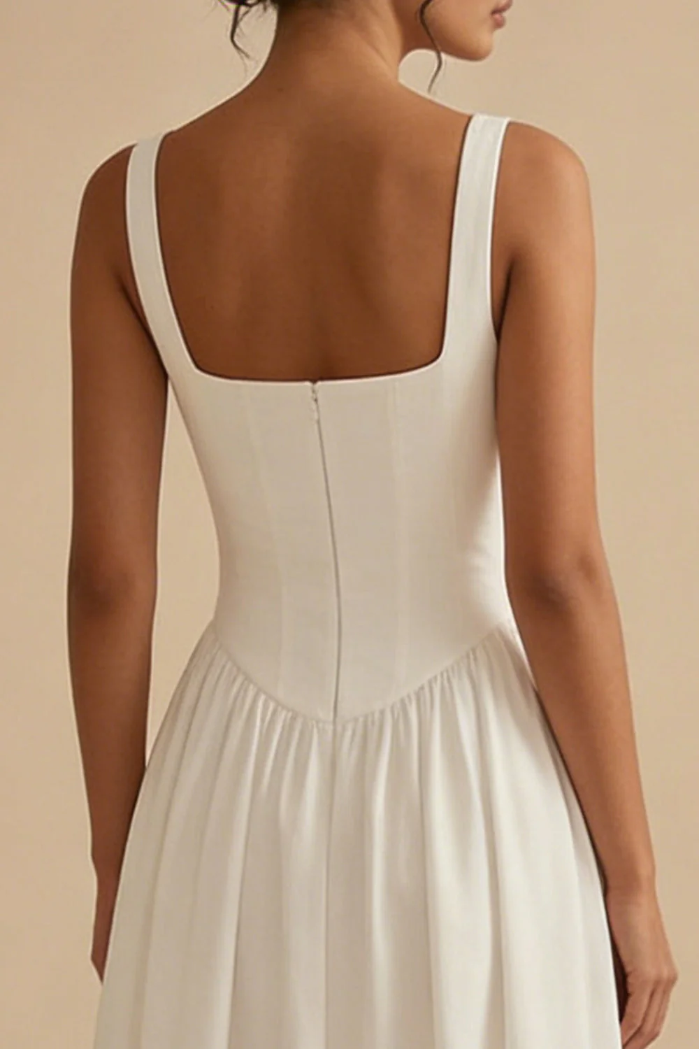 A-Line Square Neck Corse Satin White Dress - Image 4