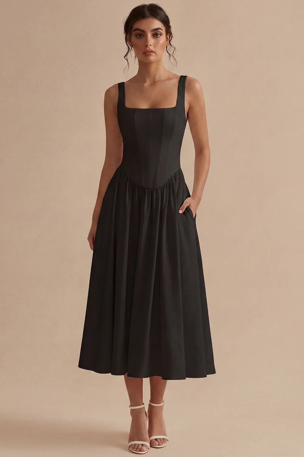 A-Line Square Neck Corse Satin White Dress - Image 5