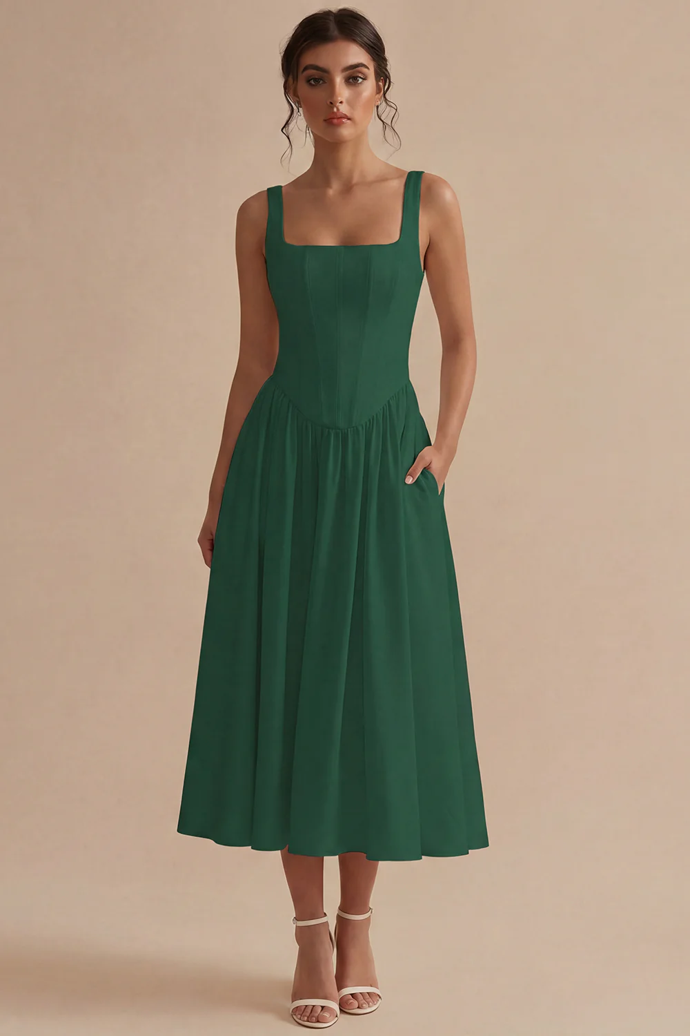 A-Line Square Neck Corse Satin White Dress - Image 8