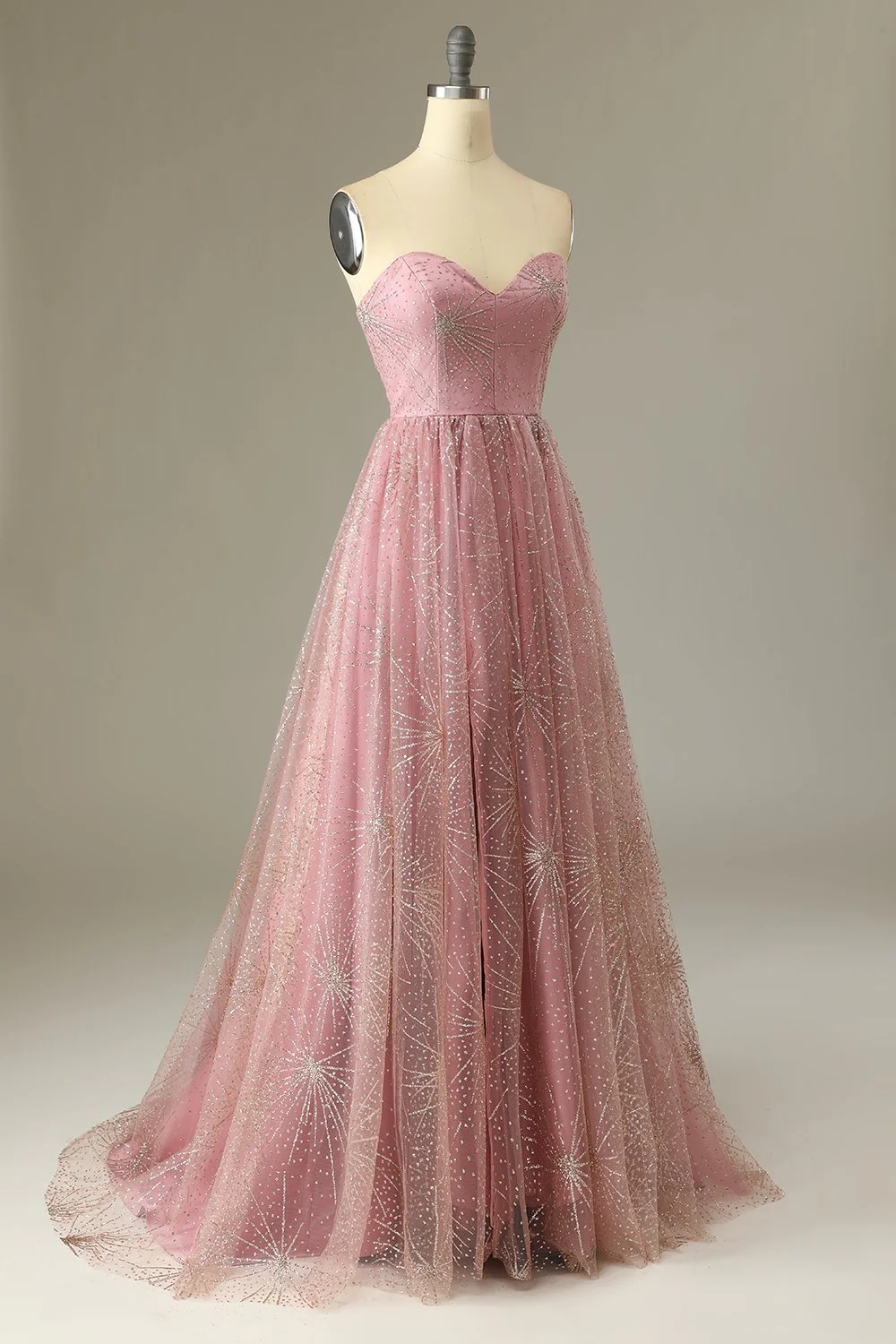 A Line Sweetheart Blush Prom Dress with Criss Cross Back - Image 3