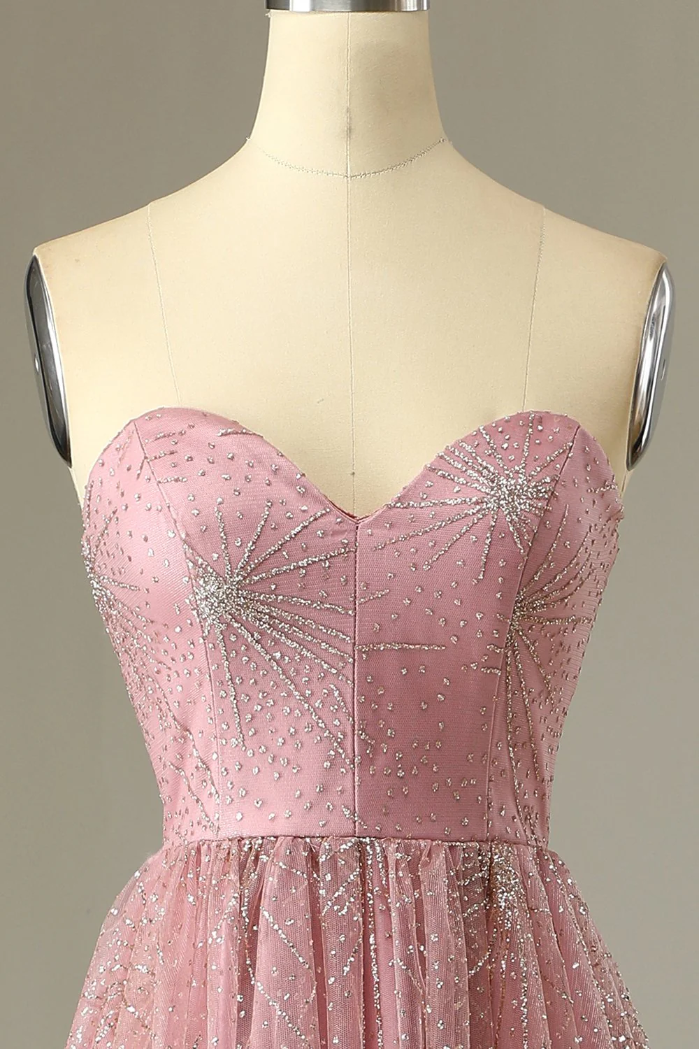 A Line Sweetheart Blush Prom Dress with Criss Cross Back - Image 4