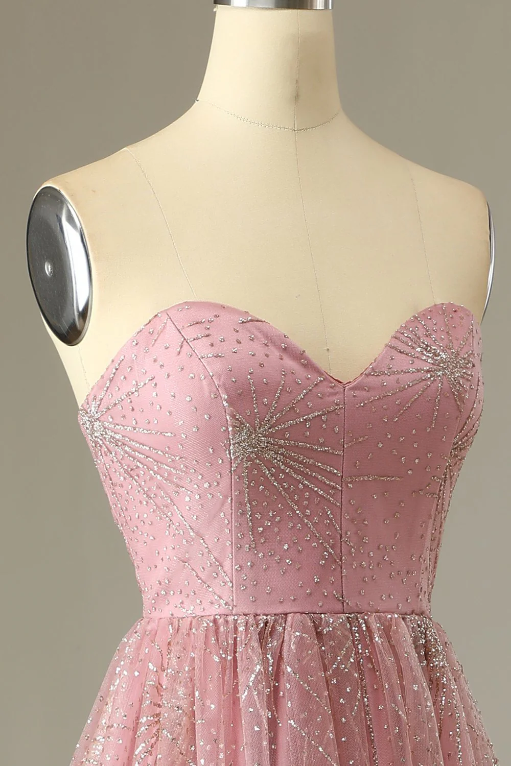 A Line Sweetheart Blush Prom Dress with Criss Cross Back - Image 5