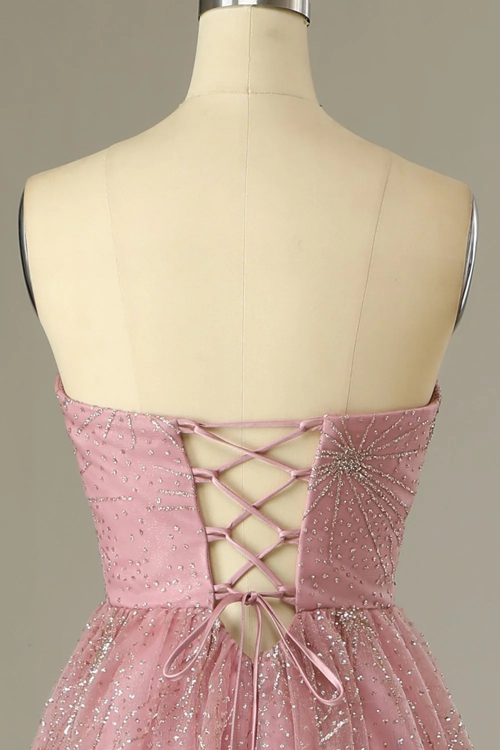 A Line Sweetheart Blush Prom Dress with Criss Cross Back - Image 6
