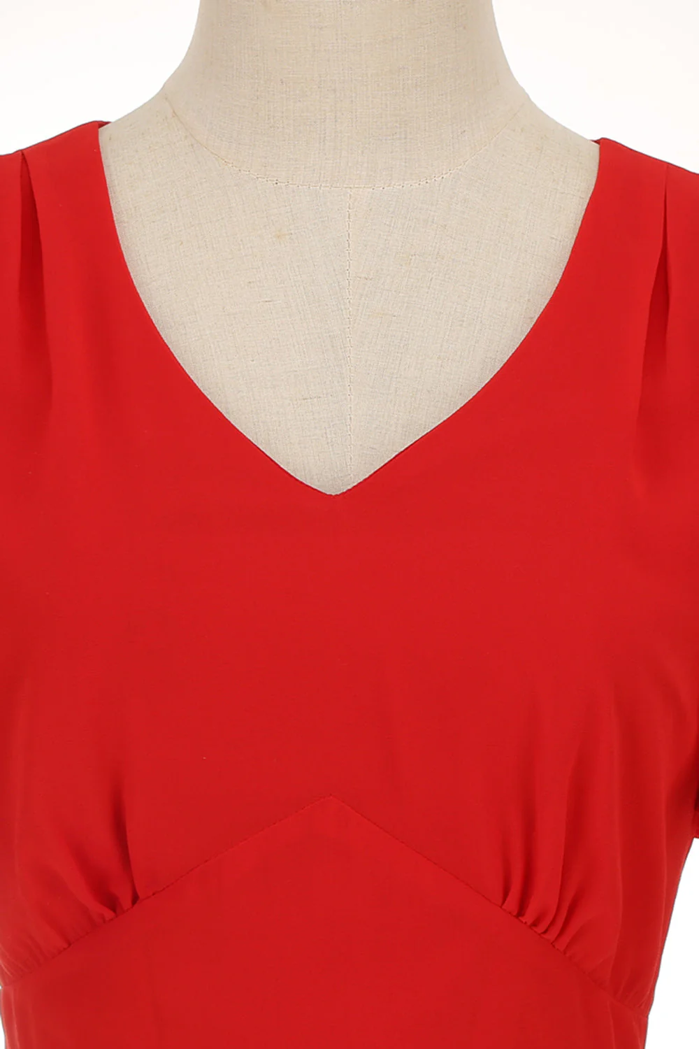 A Line V Neck Red Vintage Dress with Short Sleeves - Image 4