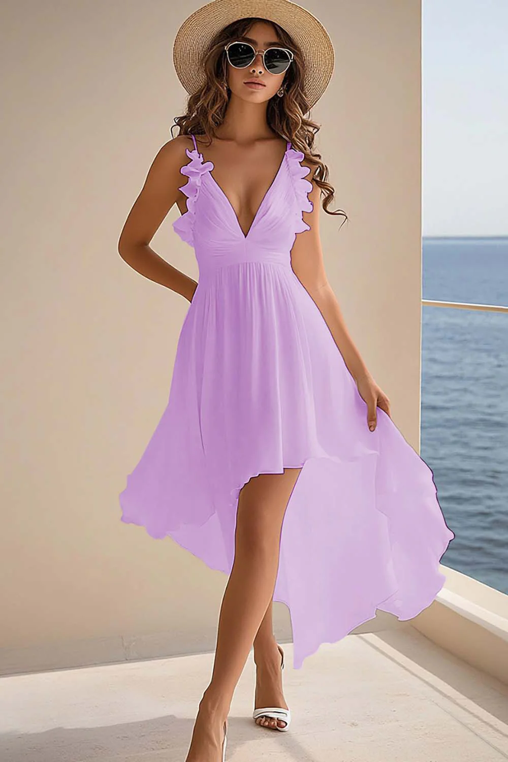 A Line V Neck Ruffled Chiffon Graduation Dress - Image 10