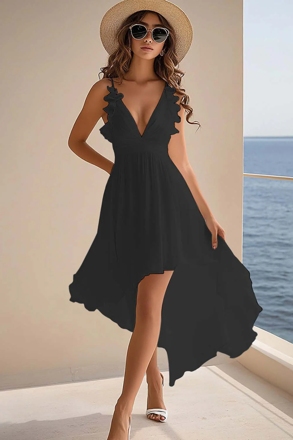 A Line V Neck Ruffled Chiffon Graduation Dress - Image 3