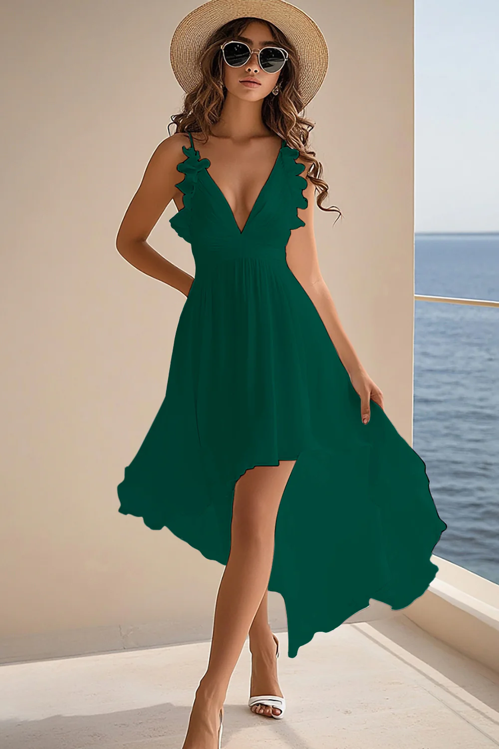 A Line V Neck Ruffled Chiffon Graduation Dress - Image 5