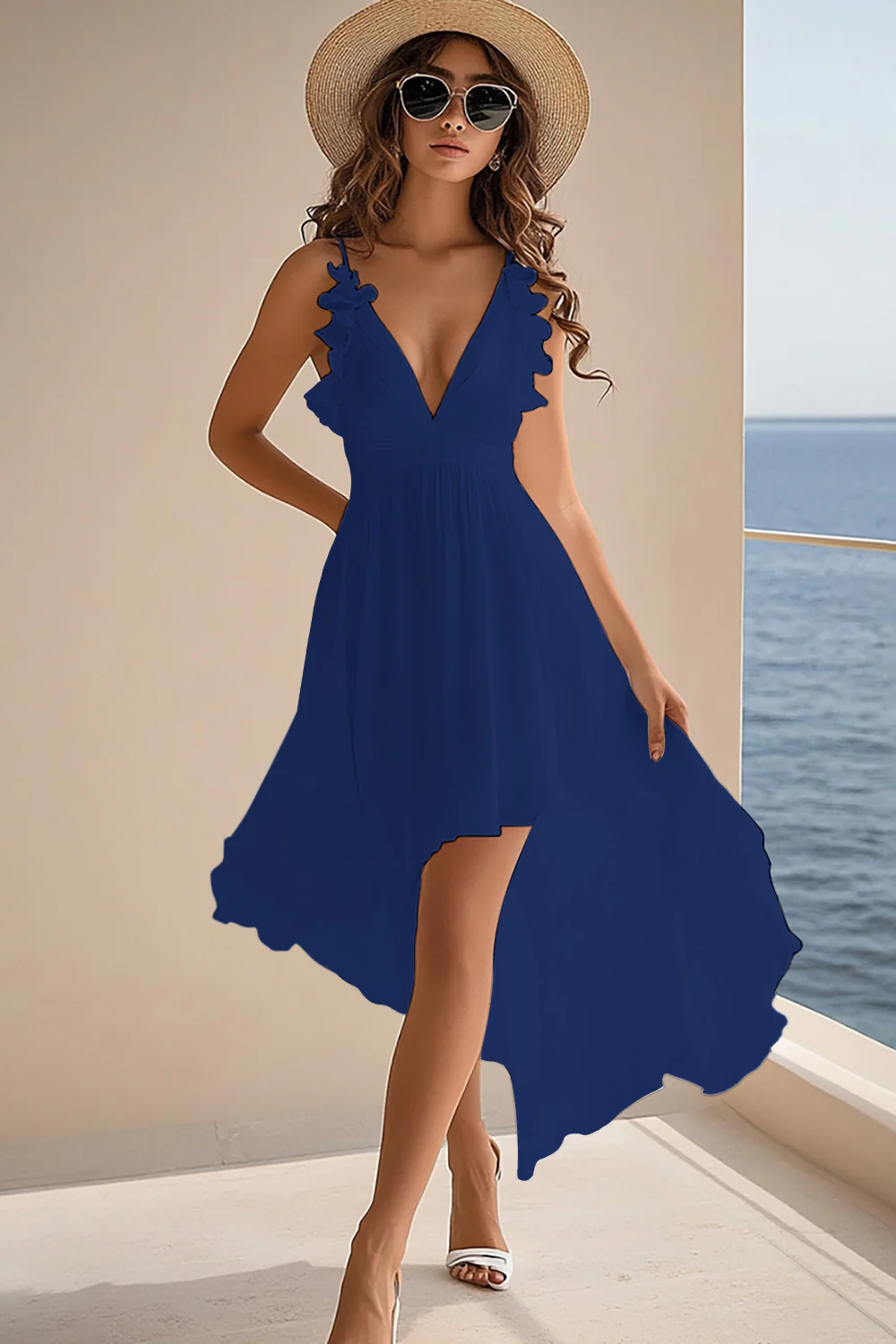 A Line V Neck Ruffled Chiffon Graduation Dress - Image 6