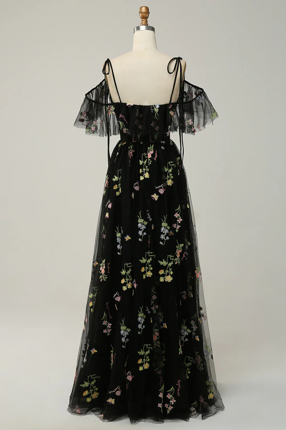 A-Line V-Neck Spaghetti Straps Embroidery Green Long Prom Dress with Slit - Image 8