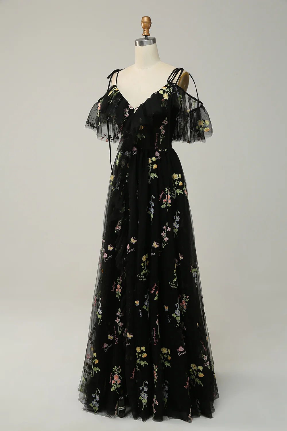 A-Line V-Neck Spaghetti Straps Embroidery Green Long Prom Dress with Slit - Image 9