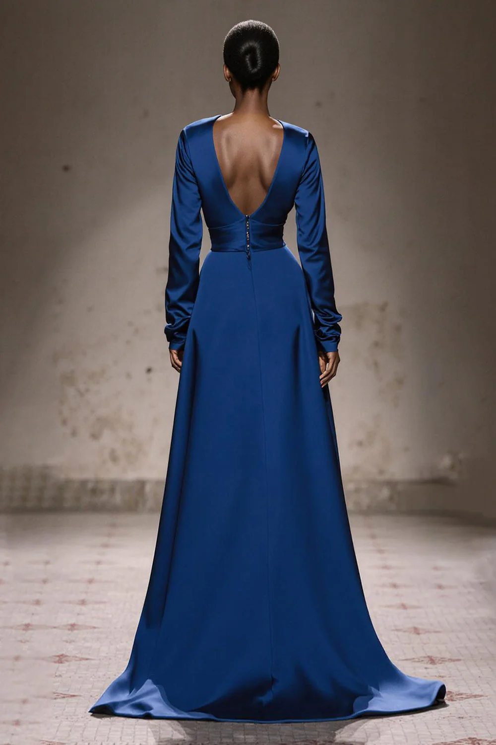 A-Line Royal Blue Long Military Ball Dresses with Sleeves - Image 2