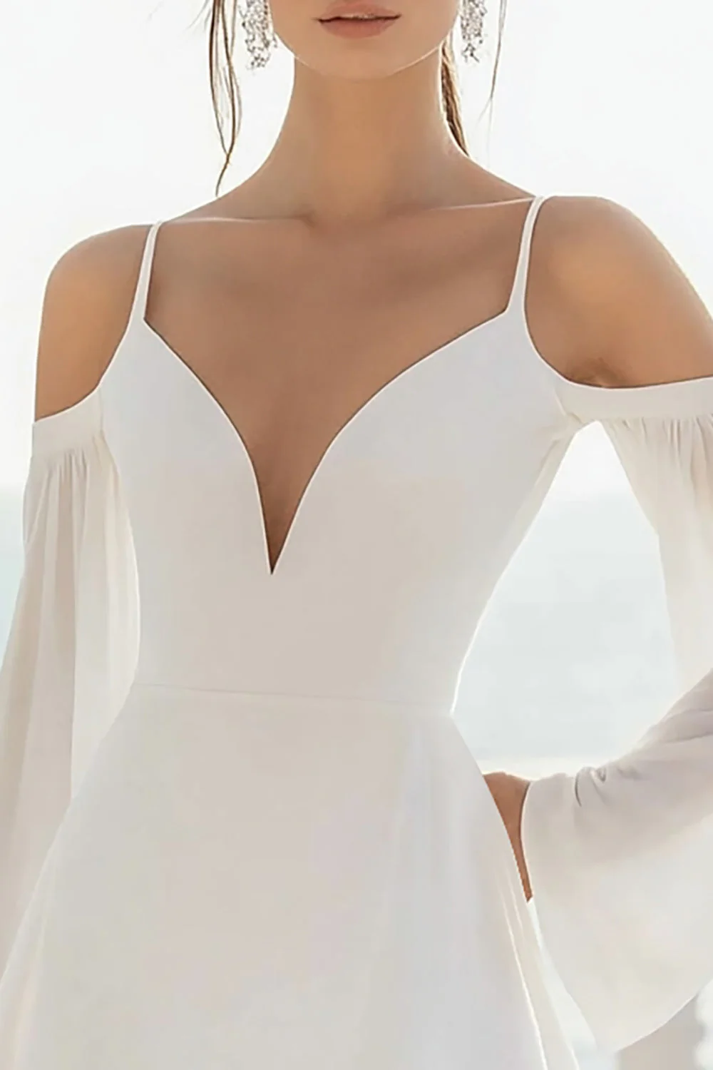 A Line White Cold Shoulder Graduation Dress - Image 2