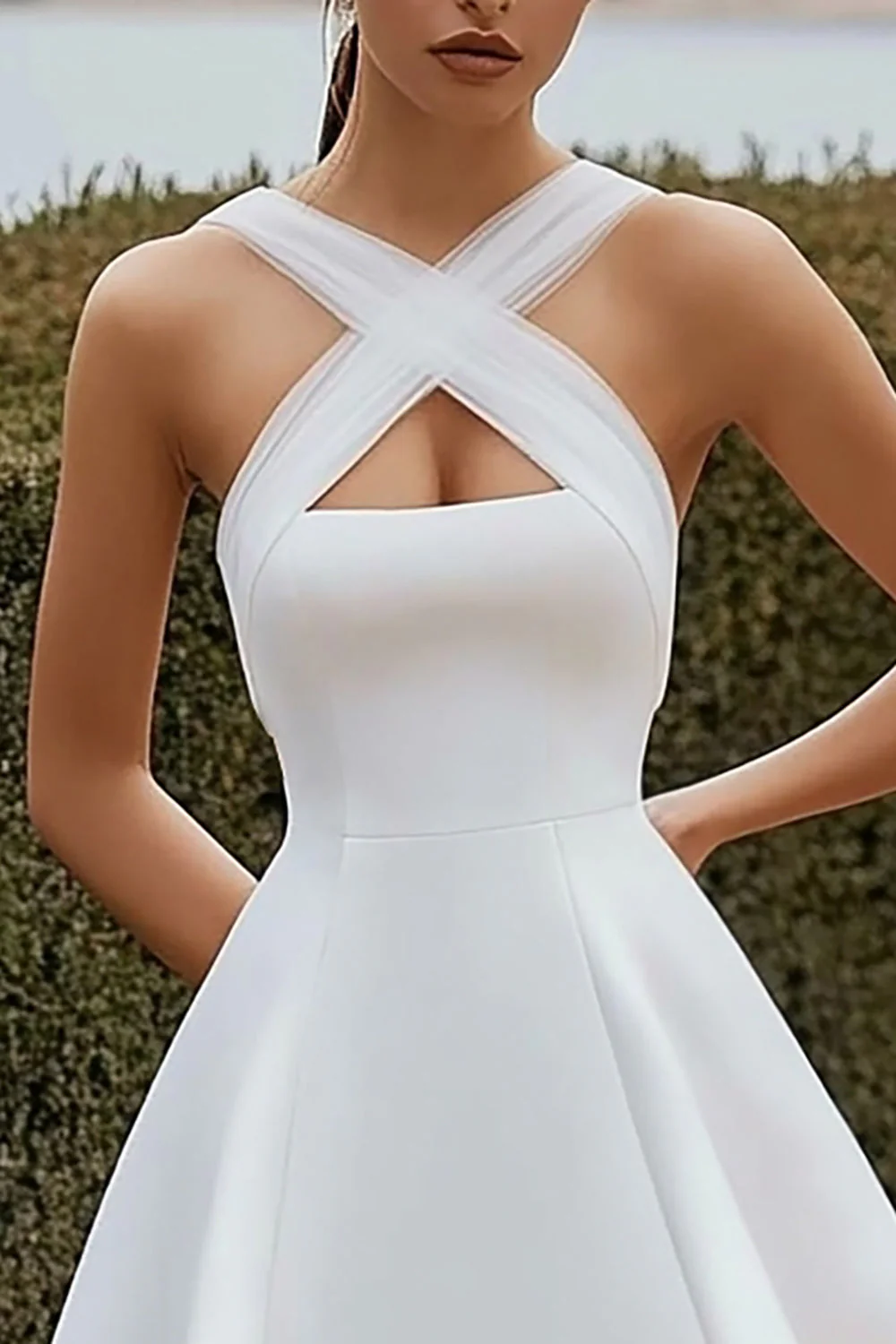 A Line White Criss Cross Straps Satin Graduation Dress - Image 2