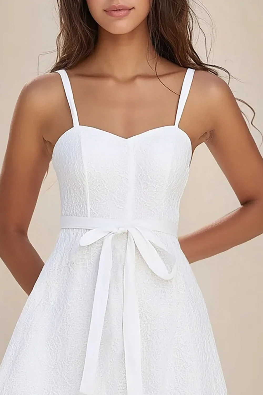 A Line White Lace Graduation Dress with Bow - Image 2